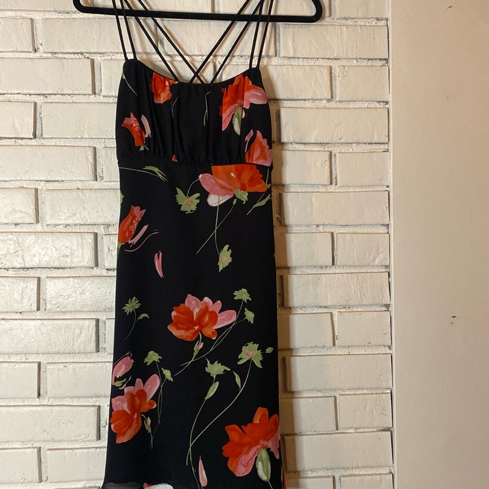 Floral‎ dress black pink 90s style crisscross back